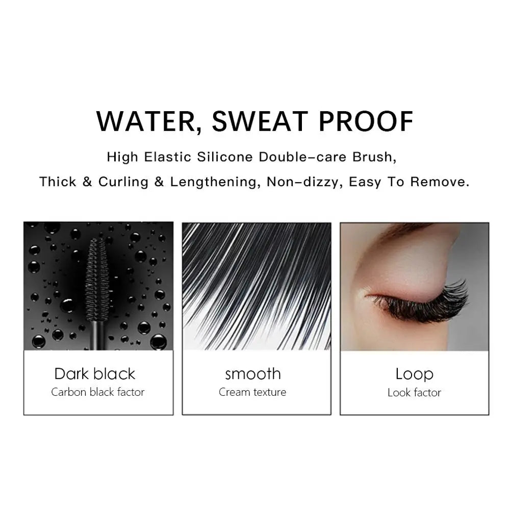 QIBEST 4D Silk Fiber Eyelash Mascara 2PCS Sets Waterproof Black Mascara Eyelash Extension Thick Lift Lengthening Lasting Makeup
