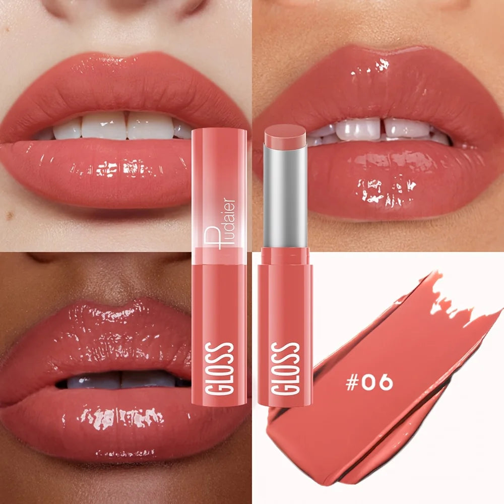 Waterproof Lipstick with Glass Mirror and Plumping Effect Non-Stick Nude Shades,Matte Lip Gloss For Plumper Looking Lips