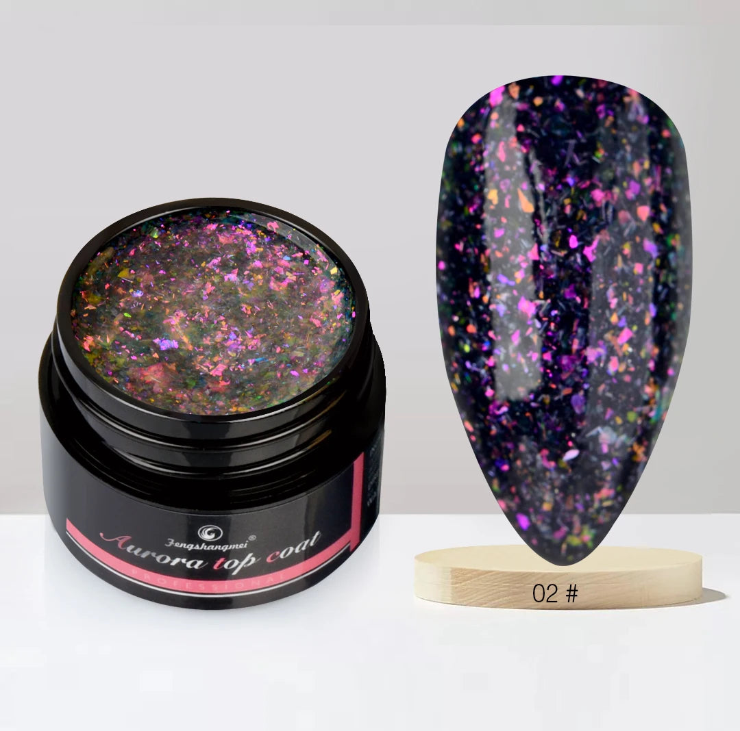 Aurora Glitter Gel Nail Polish 3D Non-Sticky Builder Gel Formula Long-Lasting Shine Soak Off UV/LED Cured Perfect for Manicures