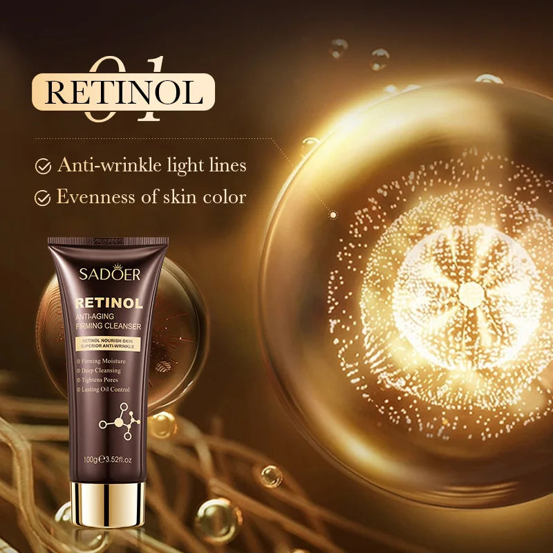 SADOER Retinol Facial Cleanser Face Wash Foam Face Cleanser Moisturizing Facial Cleansing Face Anti Wrinkle Skin Care