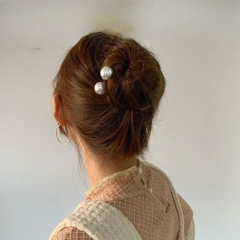 Korean U Shaped Hair Pins Vintage Elegant Pearl Hairpins Metal Bobby Hair Styling Grips Hair Bun Clips Women Girls
