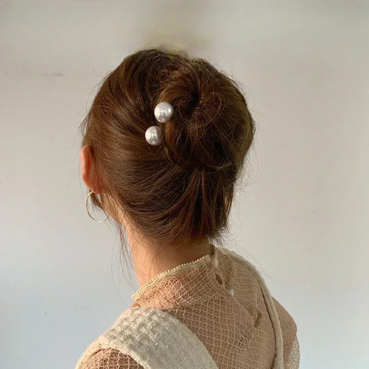 Korean U Shaped Hair Pins Vintage Elegant Pearl Hairpins Metal Bobby Hair Styling Grips Hair Bun Clips Women Girls