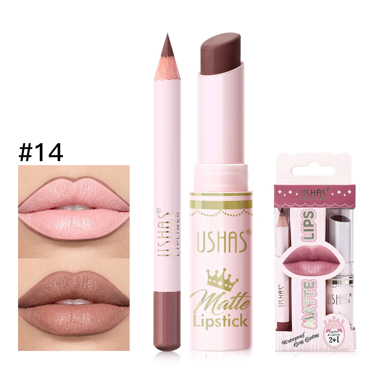 USHAS 2 In 1 Lipstick&Lip Liner Set, 18 Color Matte Nude Color Lipstick, Moisturizing and Long-Lasting, Perfect Lip Cosmetic