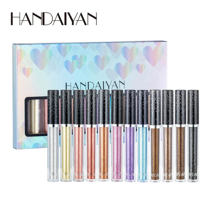 12pc/set Liquid Eyeshadow Metallic Diamond Shiny Eyeliner Pen Giltter Eyeshadow Palette Lasting Shimmer Brighten Makeup Cosmetic