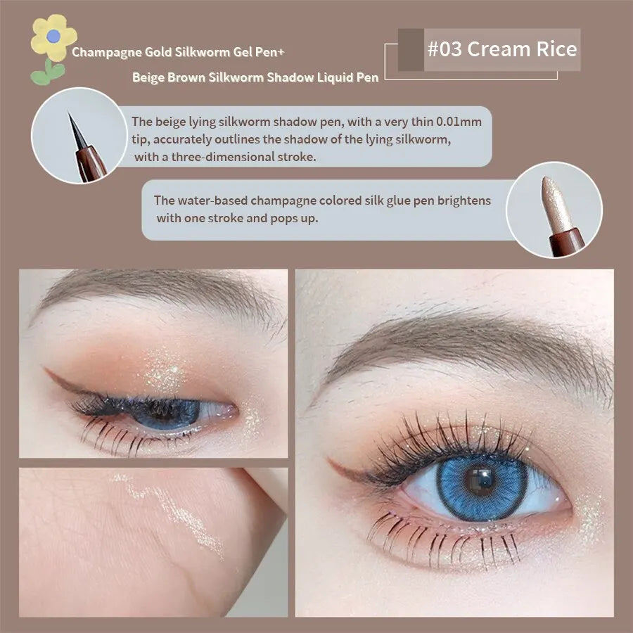 Double Head Eyeliner Pen Very Fine Tip Lying Silkworm Eye Brightening Waterproof And Durable Not Easy To Halo Dye Natural