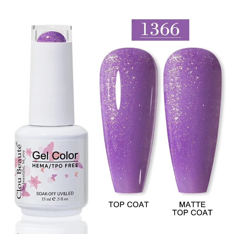 Clou Beaute Glitter Gel Nail Varnishes Winter Color Sparkling Sequins Soak Off UV LED Varnish Nail Art Decoration Base Top Coat