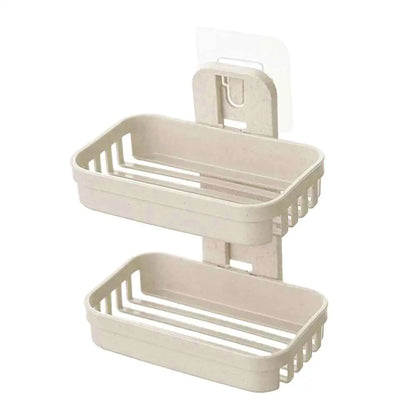Self Adhesive Soap Dish Holder Wall Mounted Double Drain Soap Box Removable Plastic Soap Storage Basket For Bathroom