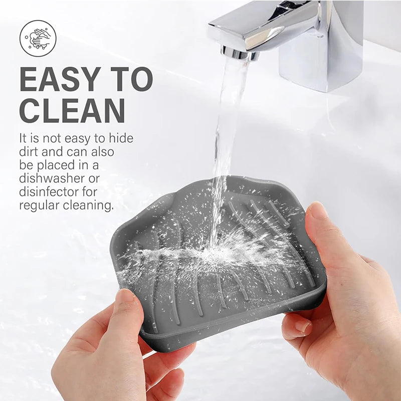 Silicone Soap Dish with Drain, Kitchen Soap Tray Shower Self Draining Soap Dish Soft Bathroom Soap Holder for Kitchen Bathroom