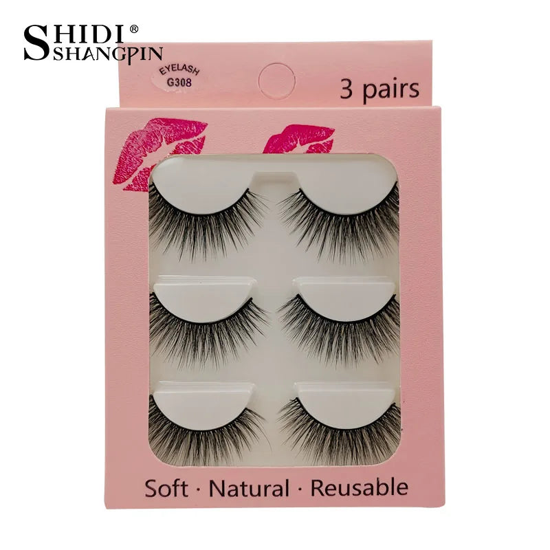 Faux Cils 3 Pairs False Eyelashes Natural Long 3D Mink Lashes Soft Fluffy Wispy Handmade Fake Lashes Eye Makeup Tools Maquiagem