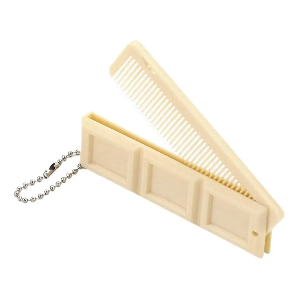 2 in 1 Folding Chocolate-Shaped Folding Comb with Mirror Portable Massage Comb Brush for Salon Travel Hair Smooth Styling Tools