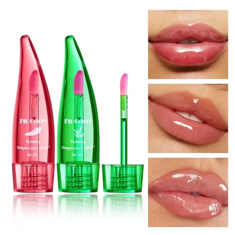 Aloe Vera Lip Gloss Chili Lip Plumping Oil Long-Lasting Moisturizing Lip Color New Thermochromic Lipgloss Warm Colorful Lips Oil