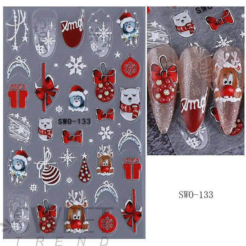 1Pcs 5D Gingerbread Man Snowflake Nail Stickers Christmas Pine Tree Cake Self-Adhesive Nail Decal Winter DIY Manicure Supplies