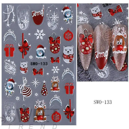 1Pcs 5D Gingerbread Man Snowflake Nail Stickers Christmas Pine Tree Cake Self-Adhesive Nail Decal Winter DIY Manicure Supplies