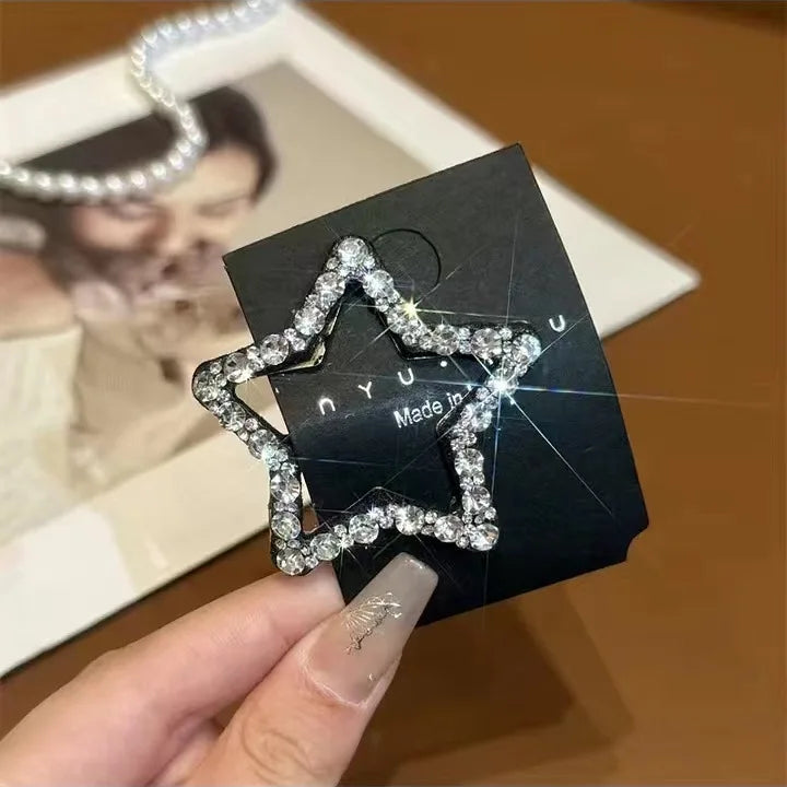4pcs Full Diamond Five-pointed Star Back Head Hairpin Broken Hair Finishing Headdress Grab Clip Rhinestone Hairp