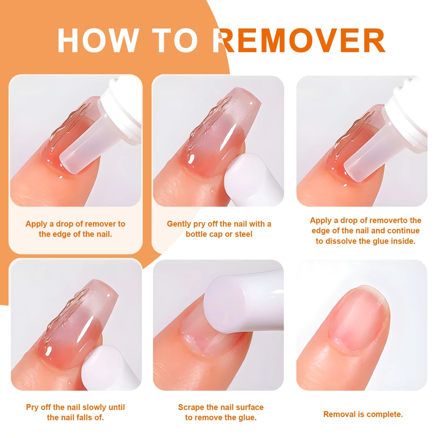 3 bottles Nail Glue Remover for Fake Nails Easily Removes Acrylic Nails, Press-On Nails & Rhinestones - Convenient Prying Cap