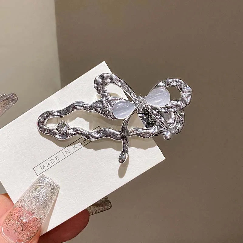 Y2K Irregular Liquid Metal Hairpin Butterfly Zircon Hair Clips Girl Fashion Silver Bang Clip For Women Hair Accessories