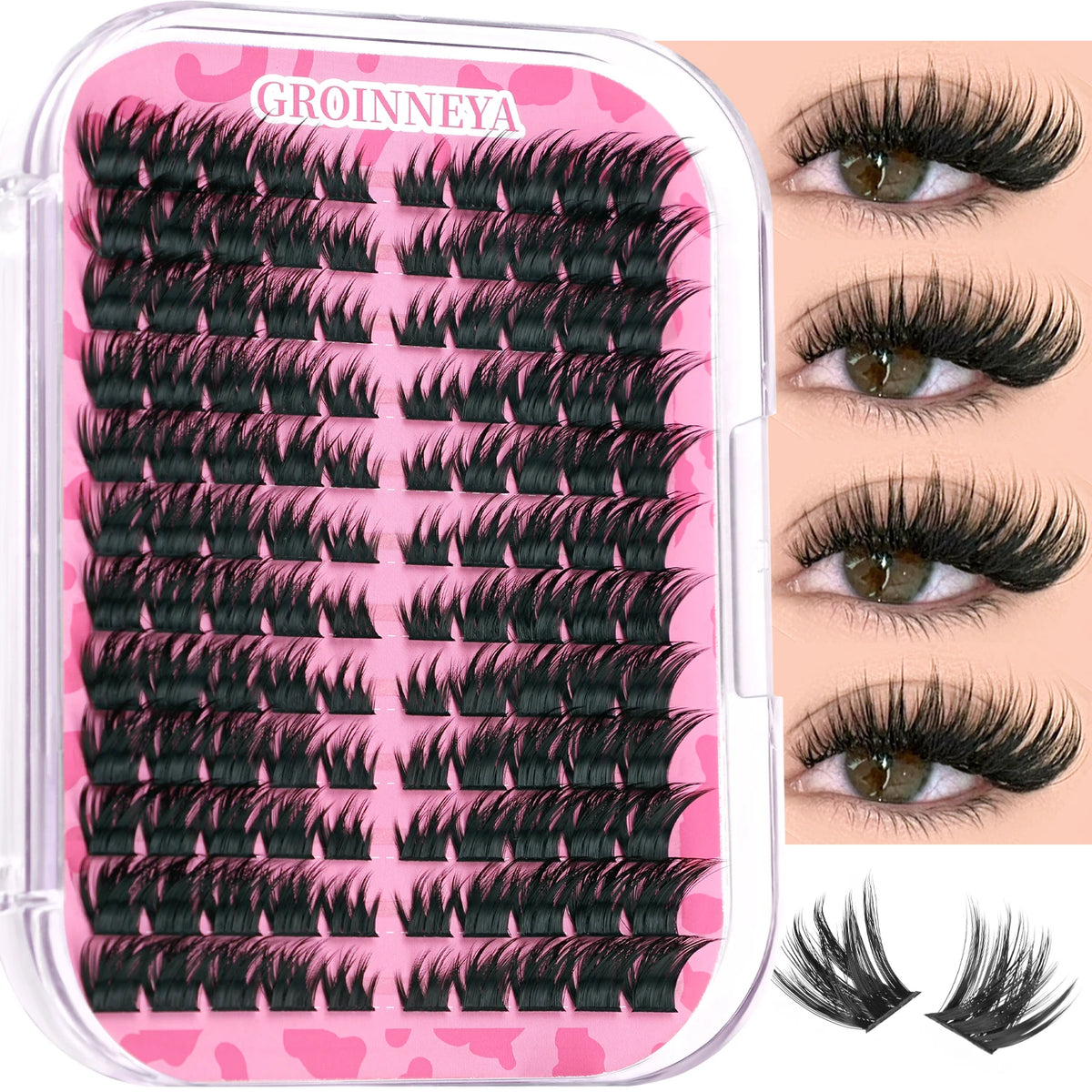GROINNEYA DIY Lash Clusters Mixed Tray Manga Cluster Lashes DIY Spiky Lashes Extension Natural Volume Individual Lashes Makeup