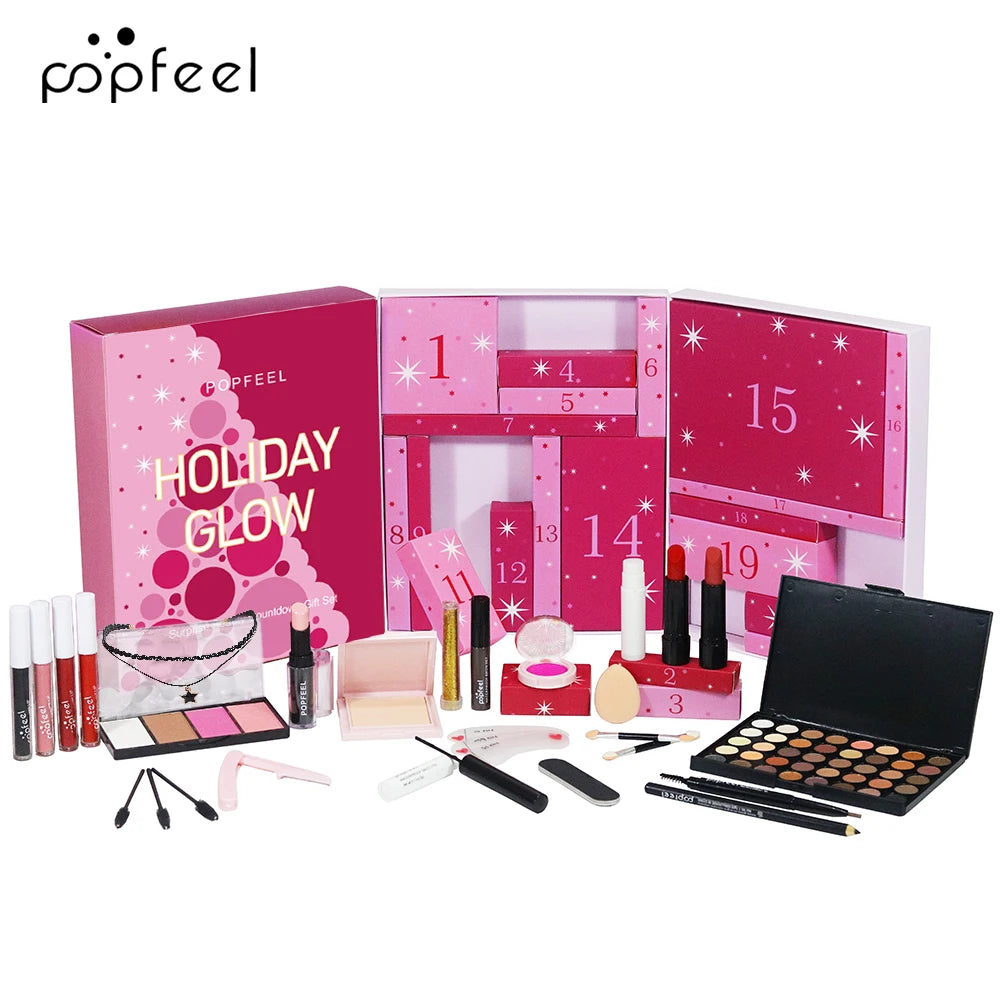 POPFEEL Surprise Beauty Countdown Gift Box Set - 24-Piece Makeup Surprise Blind Box Collection for Girls, Women, and Moms.