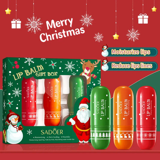 SADOER Christmas Moisturizing Lipstick Anti Wrinkles Hydrating Repair Nourishing Plump Lips Lip Balm Lip Plumper Skin Care