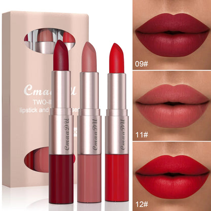 1/3pcs 2 in 1 Velvet Matte Lipstick Set Double Head Lip Gloss Kit Non-stick Cup Lip Tint Long Lasting Waterproof Lipstick Makeup
