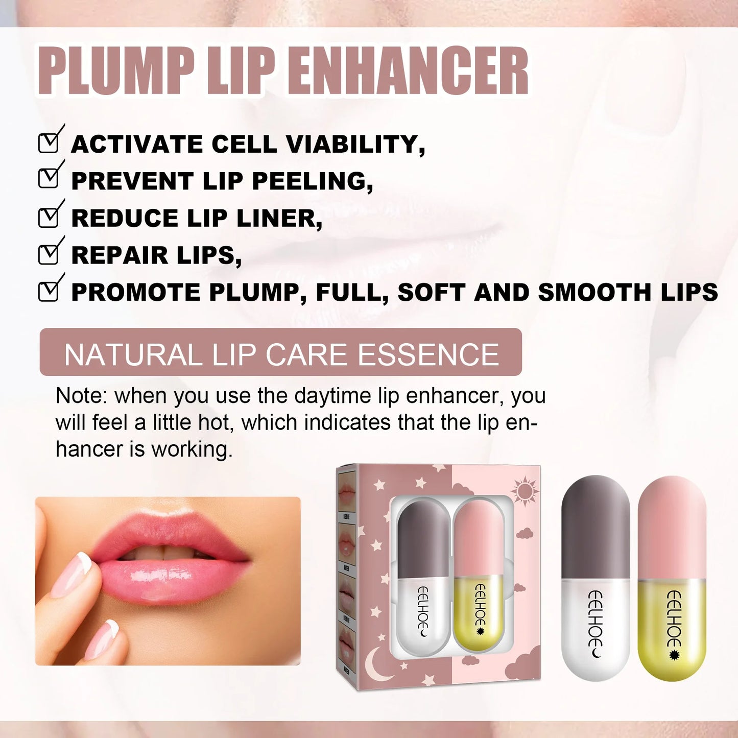 EELHOE Lip Plumper Set Plump Lips Increasing Elasticity Long-lasting Moisturizing Reduce Fine Line Brighting Sexier Lip Capsules