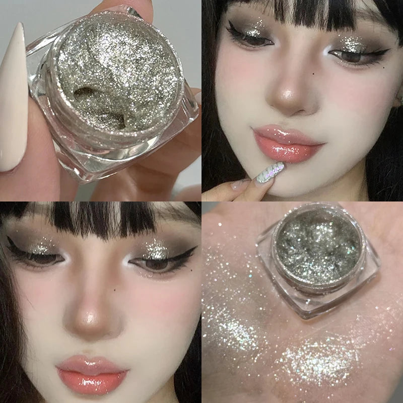 Sparkling Glitter Liquid Gel Eyeshadow Metallic Silver White Highlighter Sequins Eye Shadow Waterproof Shiny Silkworm Eye Makeup