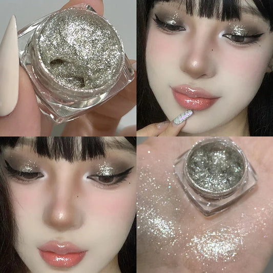 Sparkling Glitter Liquid Gel Eyeshadow Metallic Silver White Highlighter Sequins Eye Shadow Waterproof Shiny Silkworm Eye Makeup