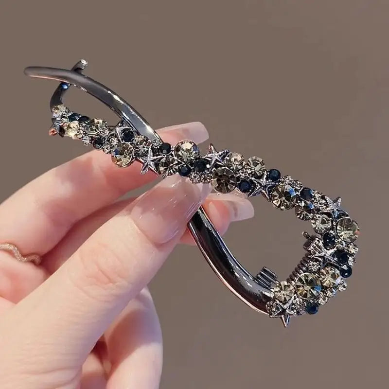 1PC Fashion Hairpins Frog Buckle Ponytail Hair Clips Metal Rhinestone Banana Clip Irregular Hair Clip Headdress Hair Accessories