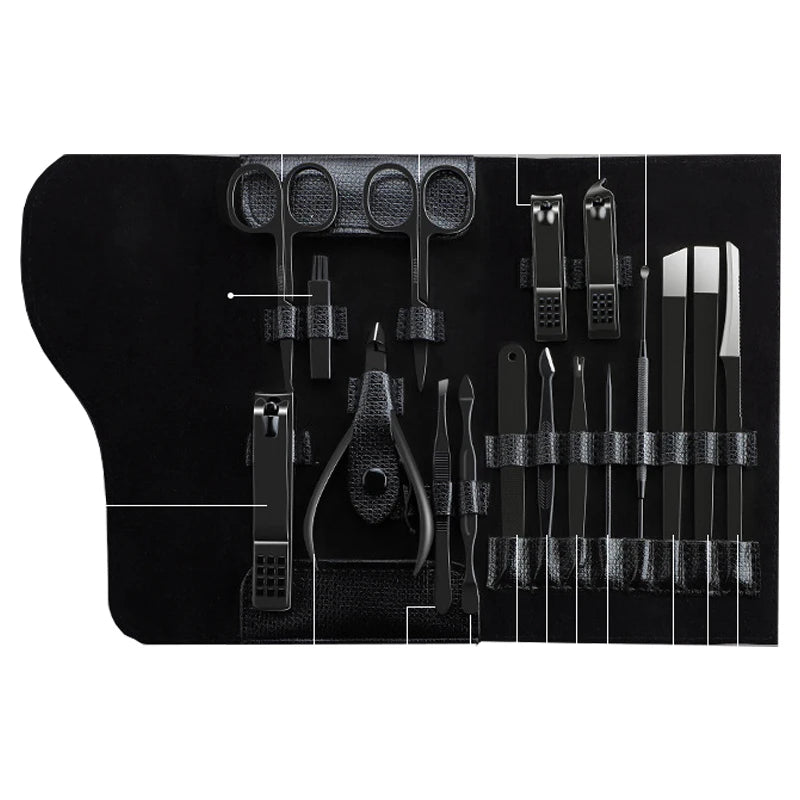 High-quality Black Manicure Set 17 In 1 Full Function Kit Professional Stainless Steel Pedicure Sets Portable Case Idea Gift