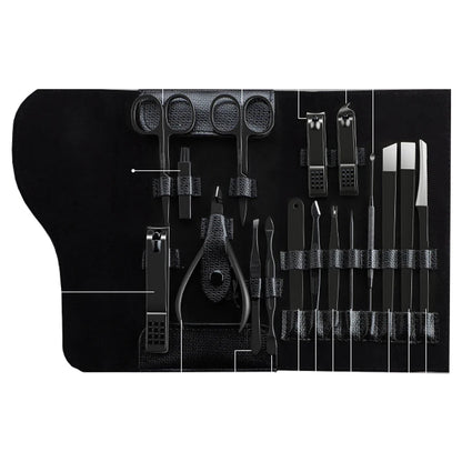 High-quality Black Manicure Set 17 In 1 Full Function Kit Professional Stainless Steel Pedicure Sets Portable Case Idea Gift
