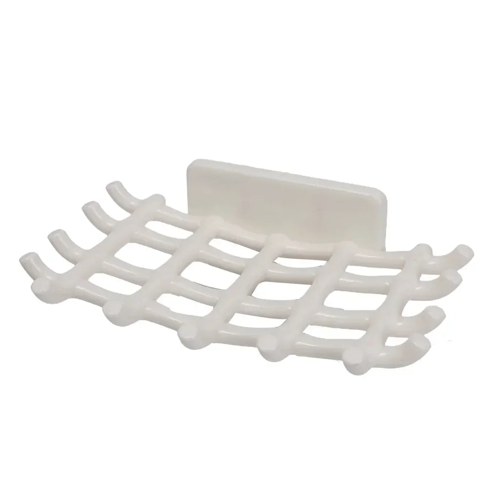 1Pc Wall Mounted Soap Bar Holder For Shower Self Adhesive Drain Soap Dish With Hooks Bathroom Kitchen Storage Rack Keep Soap Dry