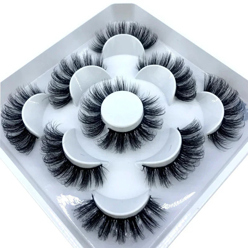 AMSDCN 5 Pairs 3d Mink Dramatic Volume Lashes Bulk Faux Thick Long Wispy Natural Mink Lashes Pack Short Wholesales Natural False