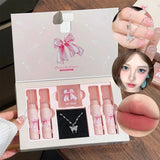 Art Value Butterfly Dance Color Box Four Lip Glaze Blush Set Necklace Lip Mud Blush Set