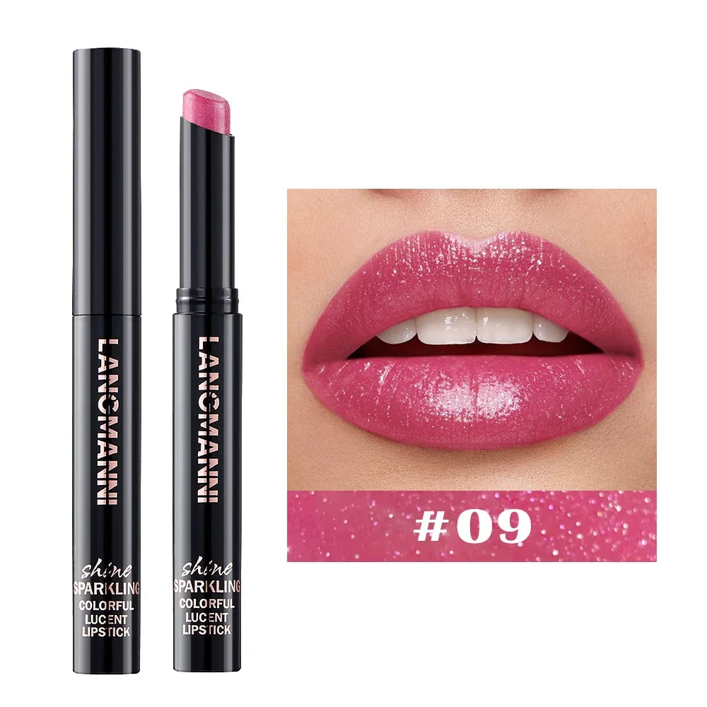10Color Diamond Glitter Velvet Lipstick Long Lasting Moisturizing Shiny Pearlescent Sexy Red Lipgloss Lip Sticks Makeup Cosmetic