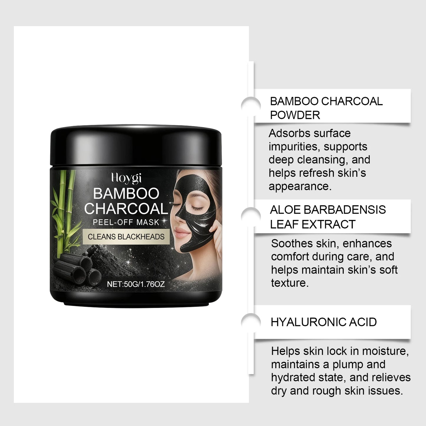 Bamboo Charcoal Peel-Off Mask - Hydrating and Moisturizing, Gentle Cleansing for Facial Skin, Daily Soft and Refreshing Care