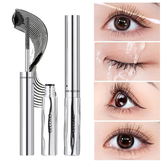 GECOMO Small Silver Tube Eyelash Mascara Brown - 12H Waterproof Long Thick Dense Curly Non-smudging Long-lasting Natural