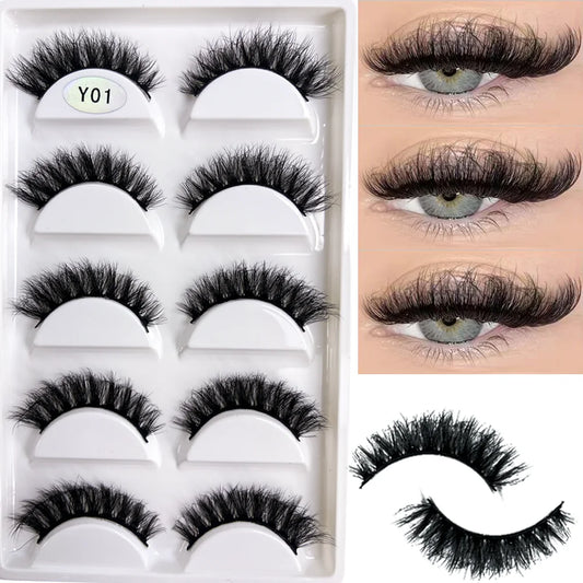 NEW 5 Pairs 3D Y08 Natural Mink False Eyelashes Fluffy Style Makeup Eyelash Fake Eye Lashes Faux Cilios Make Up Beauty Tools