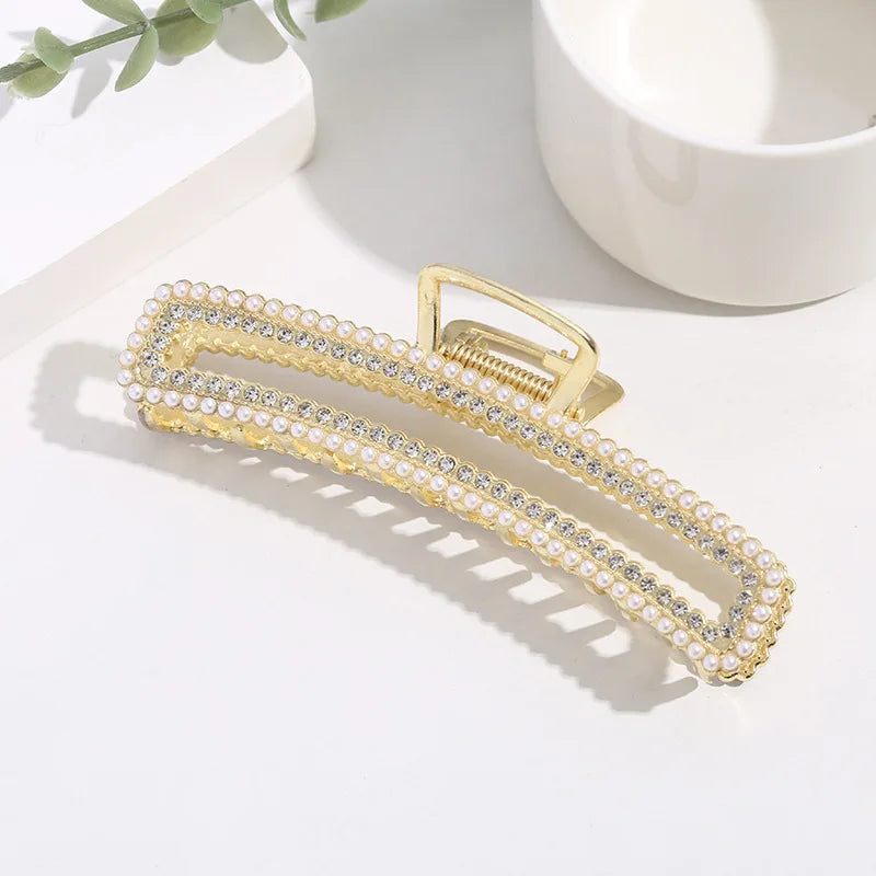 New Pearl Diamond Plate Hair Claw Clip Non-slip Metal Large Shark Clip Crab Hair Clip Women Hair Clips Accessories