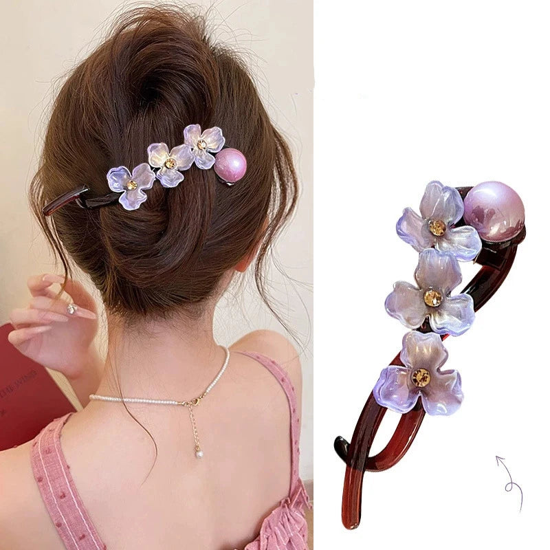 Korean Resin Flower Crystal Pearl Hair Clips for Women Large Size Twist Clip High-End High Volume of Hair Barrettes Accessory