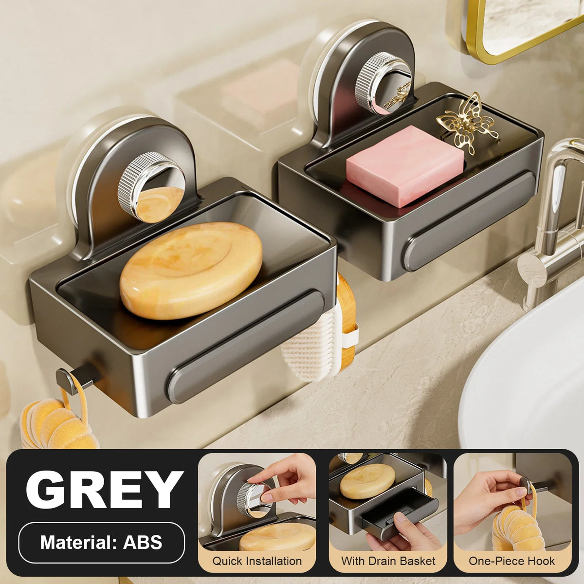 Bathroom Soap Holder Free-Punching Wall Mounted Soap Sponge Holder Organizer Double drainage Soap Dish Bathroom accessories