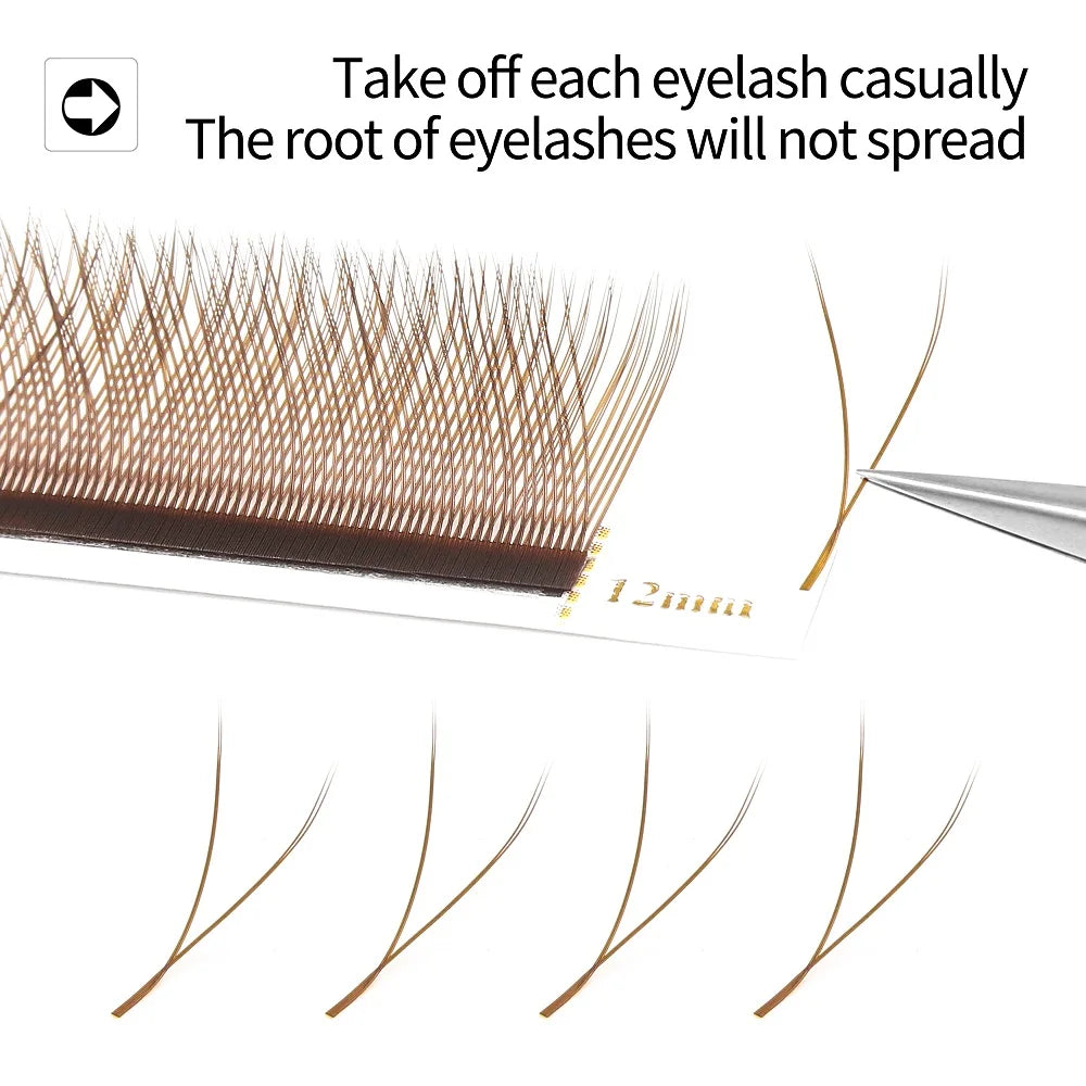 XIUSUZAKI Brown W Shaped 2D 3D 4D 5D YY Lashes Bloom Automatic Flowering Premade Fans Eyelashes Extensions Individual Lashes
