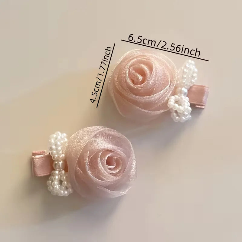 1pc/2pcs Pink Rose Imitation Pearl Bow Hair Clips, Suitable for Women, Sweet Atmosphere Bangs Side Clip Duckbill Hair Accessory