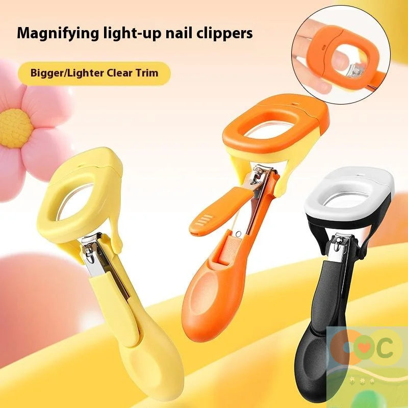 HUA Baby Elderly Nail Clippers With LED Light/Magnifying Glass Splashproof Nail Trimmer Fingernails Toenails Nail Scissors Care