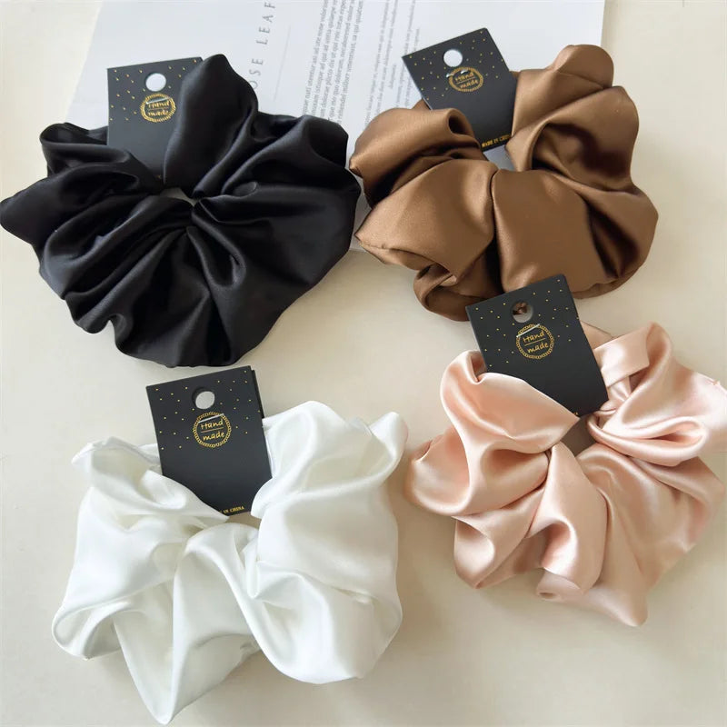 Satin Silk Like Hair Scrunchies Black Big Hair Ties For Girl Scrunchie Solid Color Hair Accessories Scrunch Headbands For Women