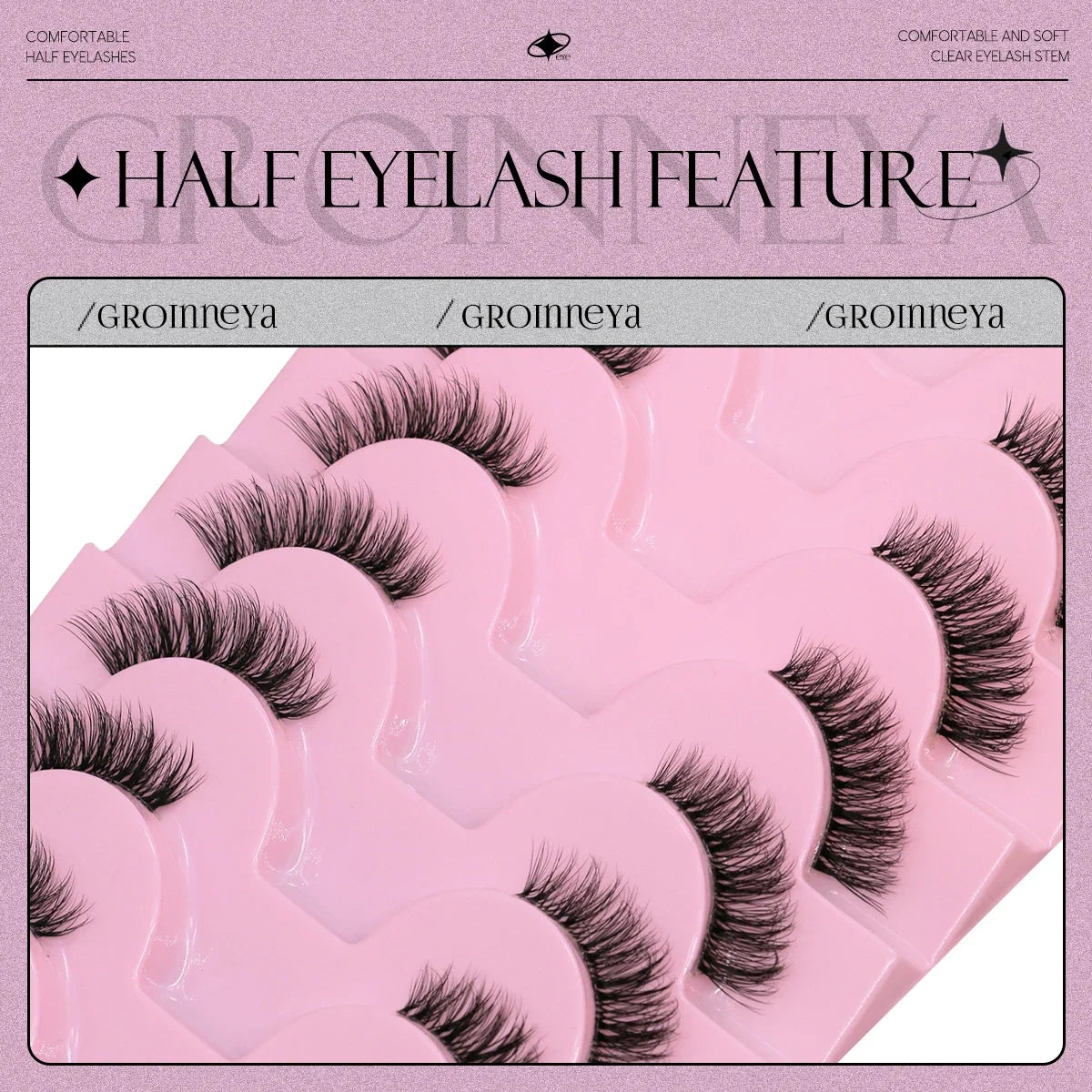 GROINNEYA Half Lashes Soft Natural Cat Eye Lashes Natural Look Nvisible Band Eyeashe Half Fake Eyelashes Fluffy Eyelashes