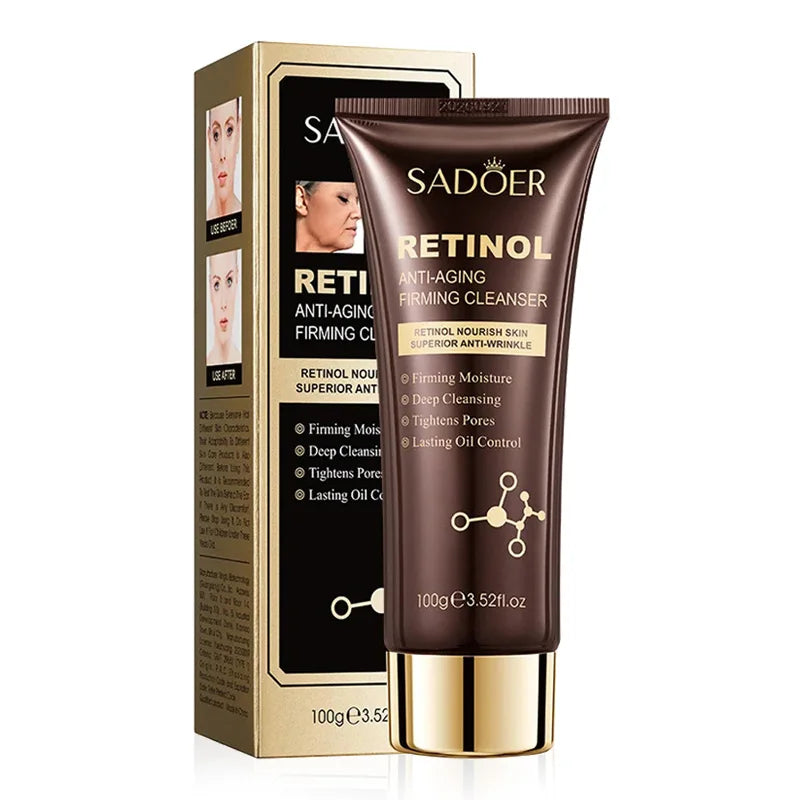 SADOER Retinol Facial Cleanser Face Wash Foam Face Cleanser Moisturizing Facial Cleansing Face Anti Wrinkle Skin Care