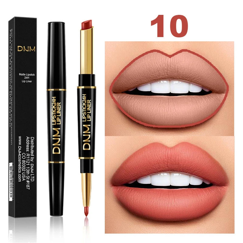 2 In 1 Matte Lipstick Pencil Double Head Lip Liner Pen Red Nude Long Lasting Waterproof Lady Charming Lip Pencil Makeup Tools