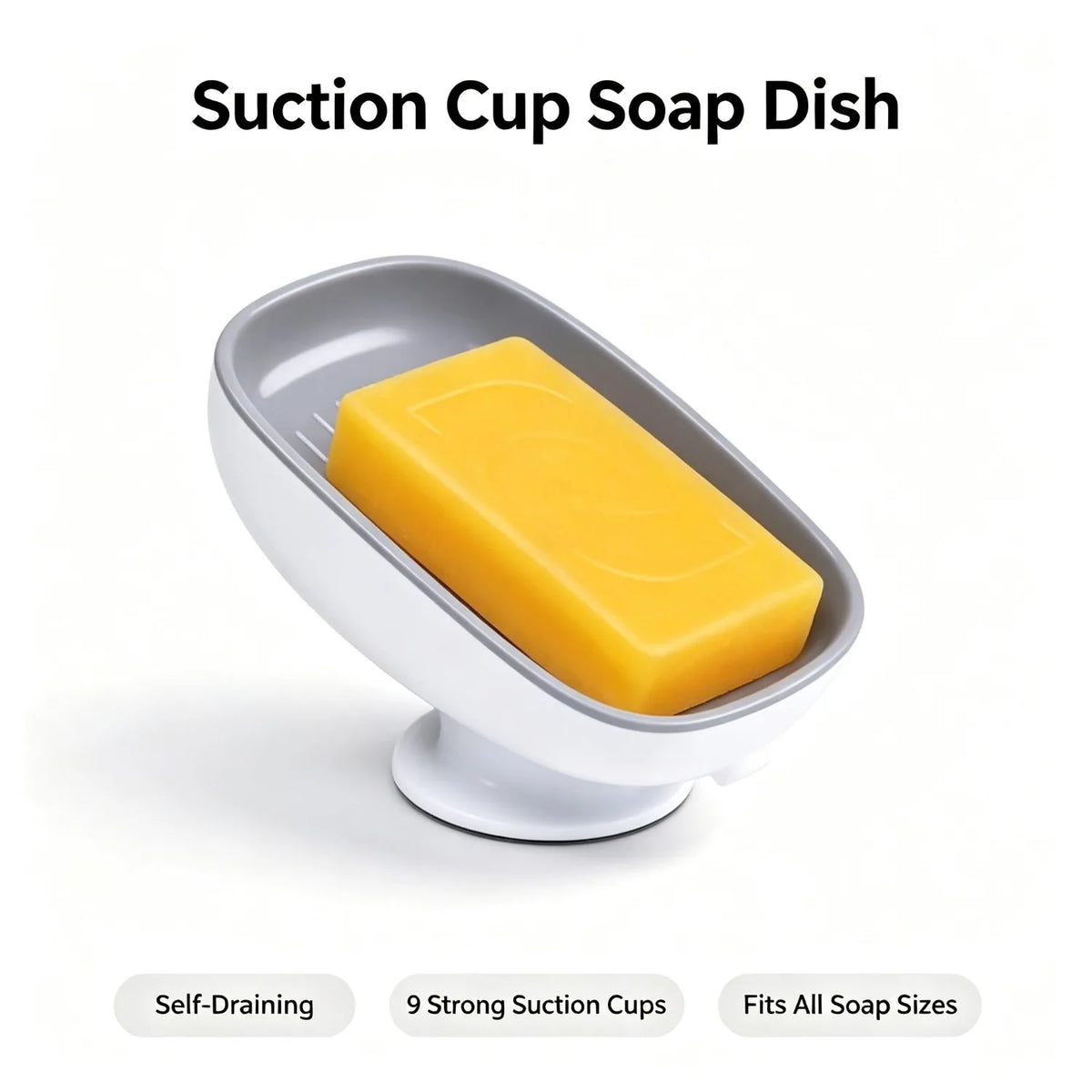 2-in-1 Bathroom Soap Holder with Suction Cups, Countertop Self Draining Soap Dish, Dual Storage for Round Square Large Soap
