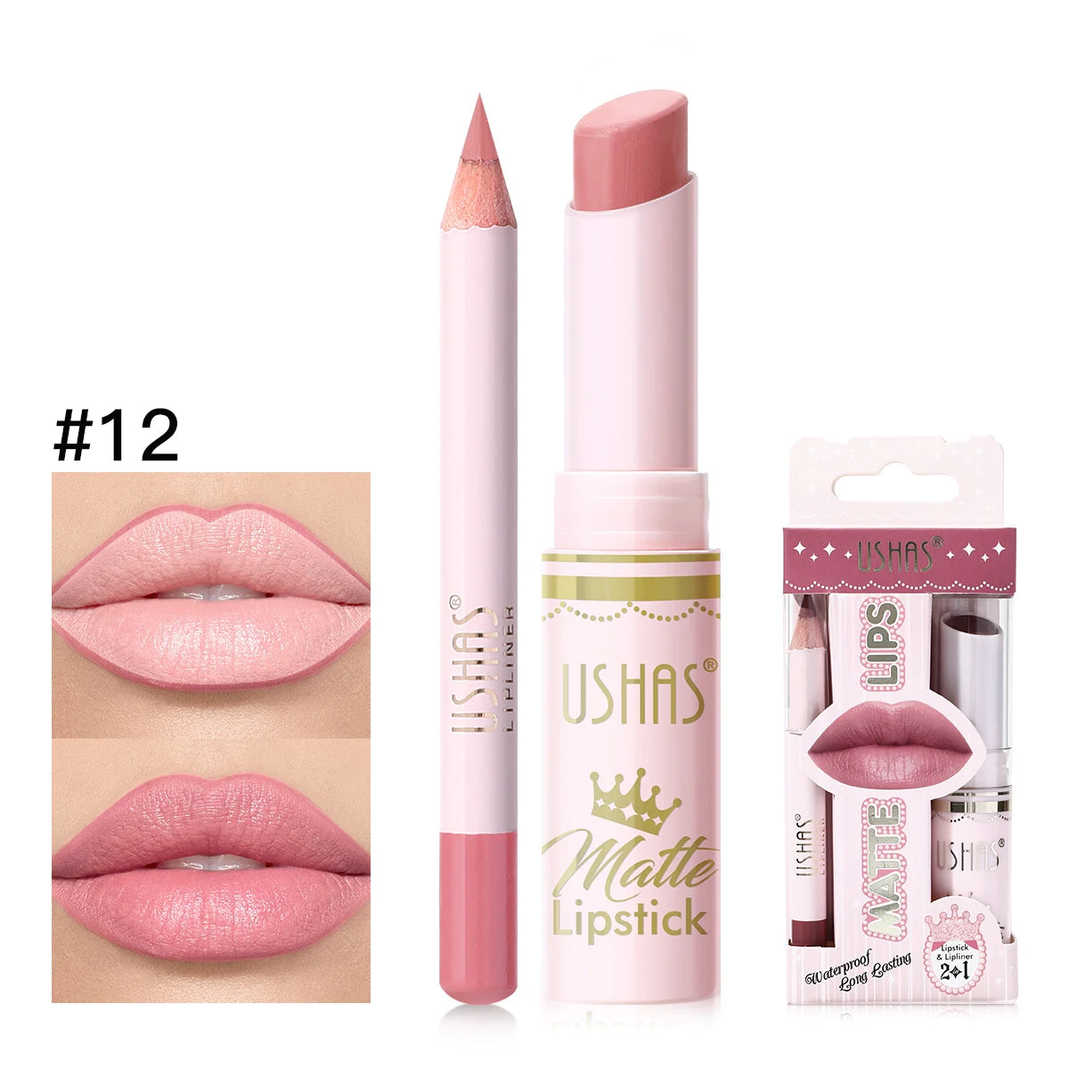 USHAS 2 In 1 Lipstick&Lip Liner Set, 18 Color Matte Nude Color Lipstick, Moisturizing and Long-Lasting, Perfect Lip Cosmetic