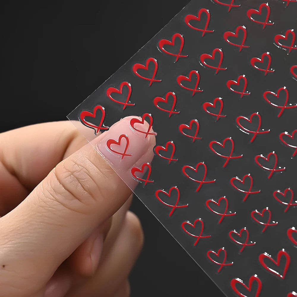 8Pcs 3D French Love Heart Nail Stickers Hollow Sweetheart Nail Decals DIY Valentine's Day Adhesive Sliders Manicure Decorations